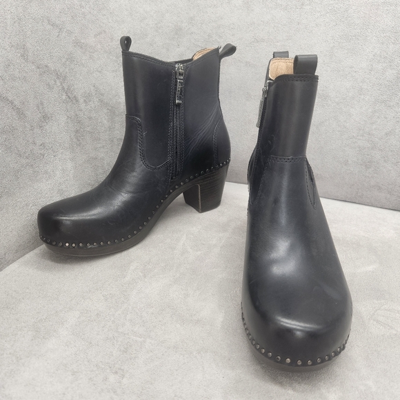 Dansko ankle boots women's 8.5 black leather Shayna clogs scandinavian new $190 - Picture 6 of 16